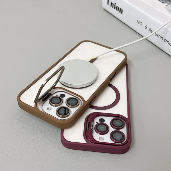 Luxury Magnetic Shockproof Phone Case For iPhone 16 15 14 13 12 11 Pro Max 16 Plus For Magsafe Stand Glass Lens Protector Cover - Image 3