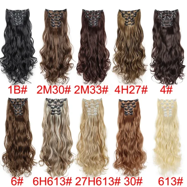 Synthetic 24Inch 16Clips Long Curly Hair Extension Heat Resistant Hair Extension Clips In Ombre Black Brown Blond Women - Image 2