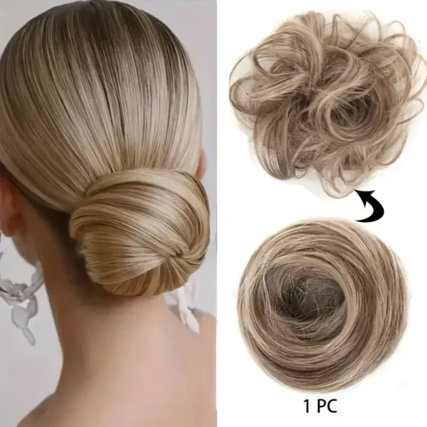 Elegant Synthetic Hair Bun for Women Soft Comfortable Chignon Style Elastic Rubber Band Scrunchy Updo Hairpiece - Image 5