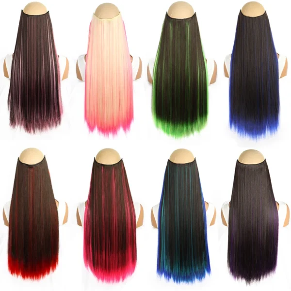 Synthetic Long Straight One Piece With 5 Clip In Hair Extensions for Women Rainbow Color Hair Accessories Halloween - Image 3
