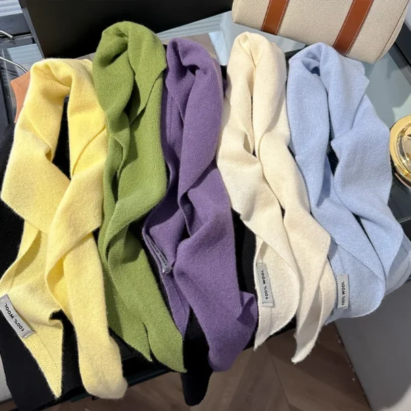 100% Wool Winter Scarf For Women Warm Triangle Knit Scarves Hijab Solid Lady Shawl Wrap Female Pashmina Bandana Head Scarfs New - Image 6