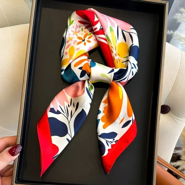 Luxury Brand 2025 Floral Print Square Silk Scarf for Women Hijab Hair Bands 70cm Neckerchief Female Satin Shawl Ribbon Headband - Image 7
