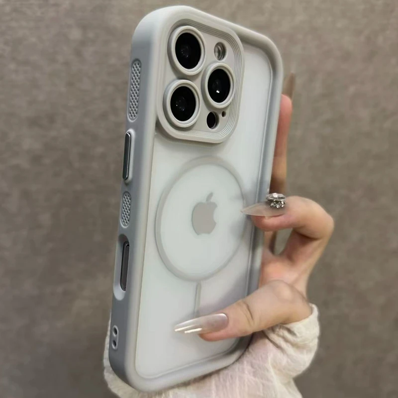kf-Sbdbd614b6f154df7b5a7875f4db8ea15M Luxury Matte Magsafe Transparent Phone Case For iPhone 11 12 13 14 15 16 17 Pro Max Plus Air Magnetic Bumper Back Cases Cover - Image 1