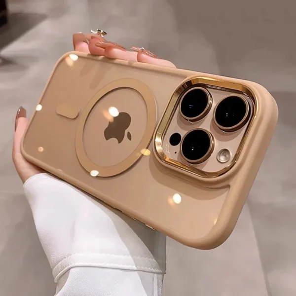 Desert Titanium Gold Magnetic Charging Phone Case for iPhone 16 15 14 13 12 11 Pro Max Plus Metal Lens Frame Magsafe Hard Cover - Image 1