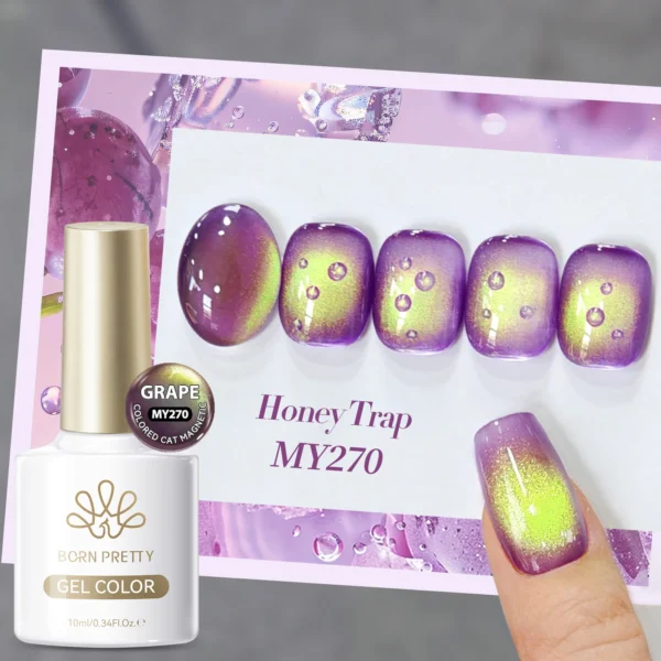 BORN PRETTY 10ml Shining Purple Pink Cat Magnetic Gel Nail Polish Fruit Color Guava Grape Blueberry Fruit Semi Permanent Gel - Image 4
