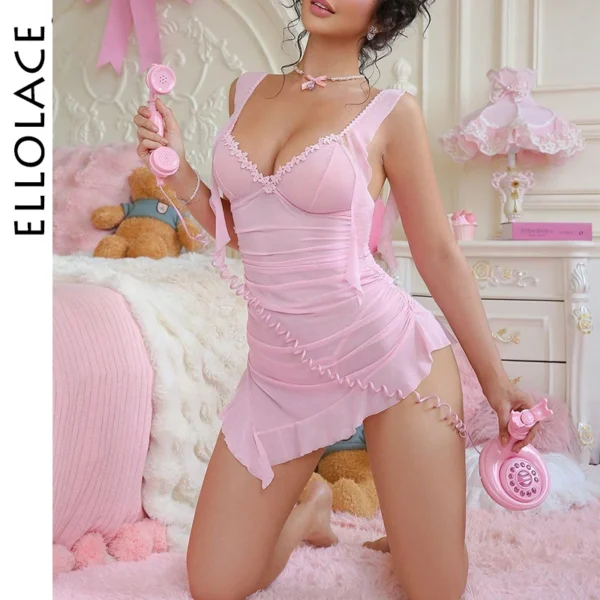 Ellolace Sweet Women's Summer Dress Coquette Romantic Pleated Party Dress Asymmetric Ruffled 2PC Embroidered Evening Pure Desire - Image 1