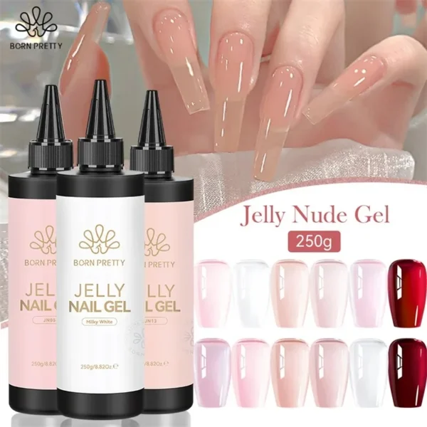 kf-Sbe6a3d963c594b4299c0ce991fbffb08g BORN PRETTY 250g Jelly Milky White Pink Translucent Nude Gel Polish Refilled Package Semi Permanent Soak Off UV Nail Art Varnish - Image 1
