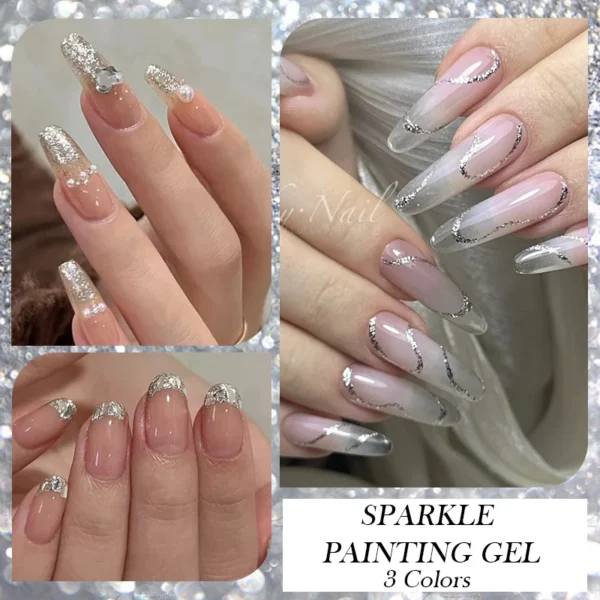 BORN PRETTY 5ml Super Sparkling Painting Gel Nail Polish Platinum Silver Gold Rose Glitter Graffiti Stripe Pull Line Nail UV Gel - Image 3