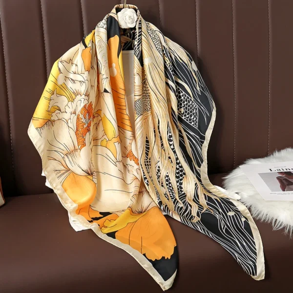 110cm Large Shawl Silk Square Scarf for Women Luxury Print Hijab Bandana Muslim Headband Wrap Beach Stoles Foulard Echarpe 2023 - Image 4