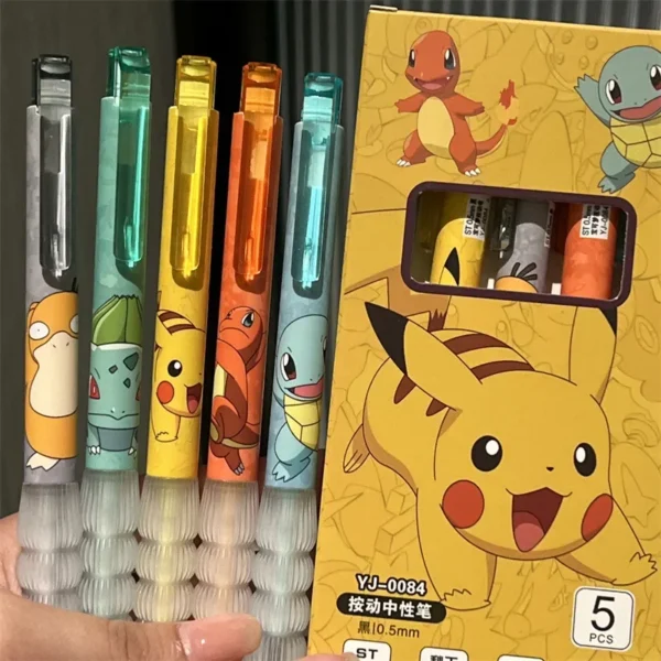 5pcs Pikachu Gel Pen Set Pokemon Ballpoint Pen Cartoon Printing Writing Pen Students Stationery Office Supplies - Image 4