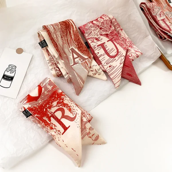 Fashion Skinny Silk Scarf for Women Letter Hair Ribbons Headbands Bandana Female Bag Wrist Wrap Neckerchief Foulard Neck Ties - Image 4