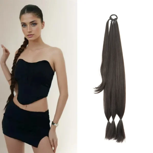 30Inch Synthetic Long Braided Ponytail Hair Extension DIY Box Braid Hairpiece Heat Resistant Ponytail for Women - Image 1