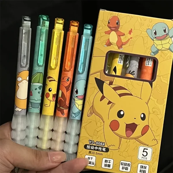 5pcs Pikachu Gel Pen Set Pokemon Ballpoint Pen Cartoon Printing Writing Pen Students Stationery Office Supplies - Image 5