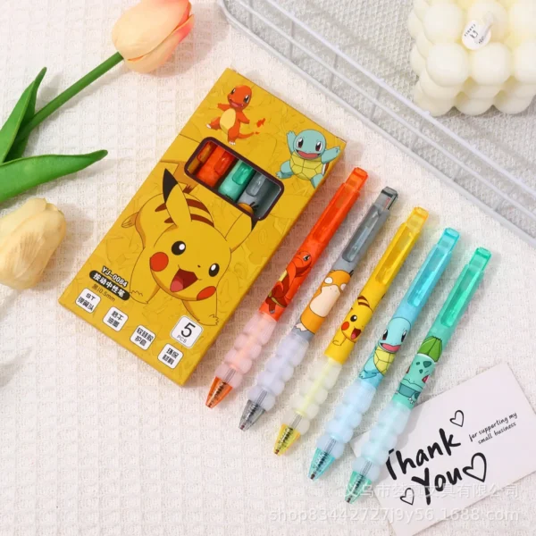 5pcs Pikachu Gel Pen Set Pokemon Ballpoint Pen Cartoon Printing Writing Pen Students Stationery Office Supplies - Image 6