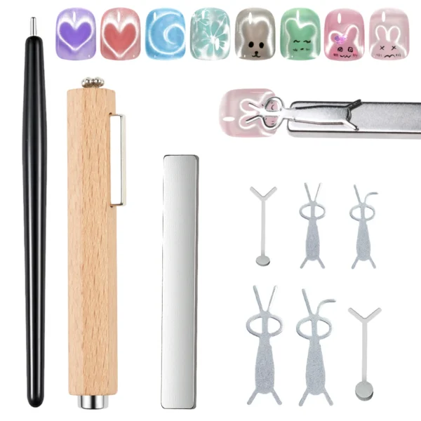 4/7/6/9pcs Cat Eye Magnet Set With Iron for Nails Heart Shaped Rabbit Iron Magnetic Design DIY Nail Tool Back To School ﻿ - Image 1
