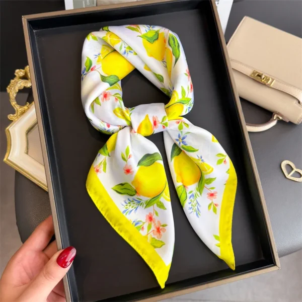 Lemon Silk Square Scarf Women Satin Shawl Wrap Hijab Female Hair Band Wrist Luxury Headkerchief 70*70cm Echarpe 2025 Bandana - Image 4
