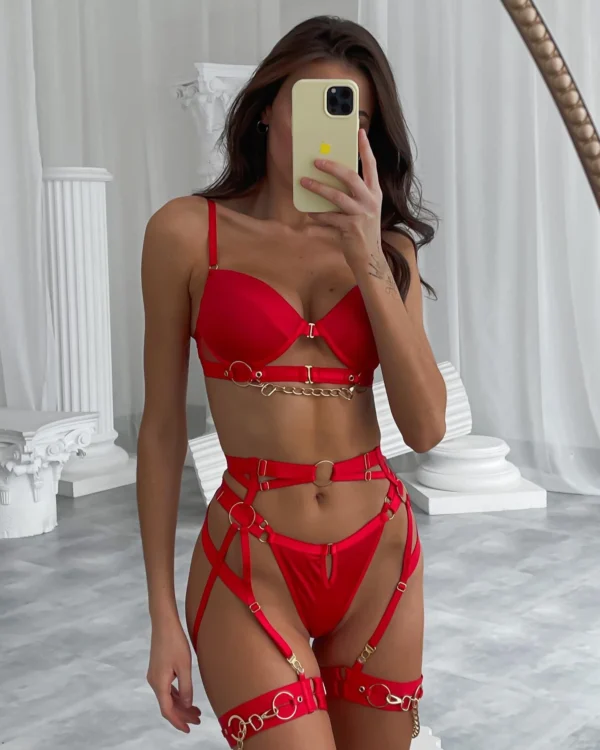 Ellolace Fine Lingerie Sexy Fancy Underwear 5-Piece Delicate Luxury Erotic Sets With Chain Bra And Panty Set Garters Intimate - Image 4