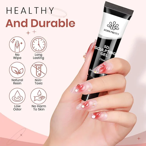 BORN PRETTY Clear 5D Sculpting Gel for Nail Art Design DIY 5D Nail Art Gel Embossing Gel for Painting Drawing Carving Nails Gel - Image 3