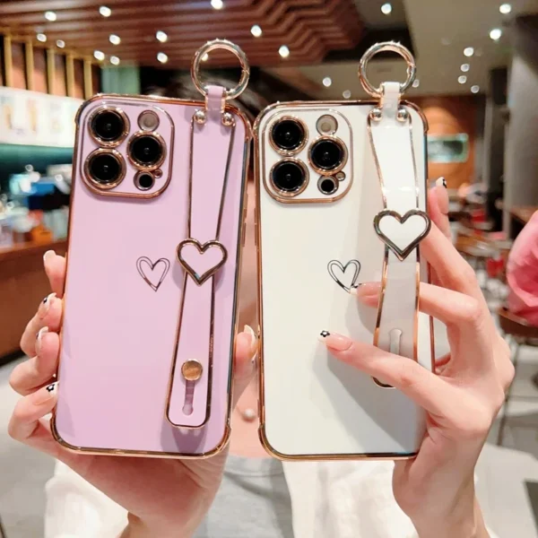 Soft Love Heart Wrist Strap Case For iPhone 16 15 14 13 12 11 Pro Max X Xs XR Max Plus Hand Band Cases Cover - Image 3