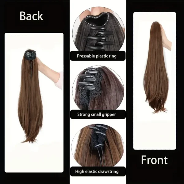 Elegant Synthetic Ponytail Women's Long Straight Hair Ponytail Hair Extension Claw Clip in Hair for All Occasions - Image 4