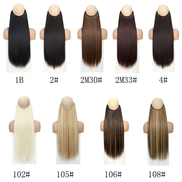24Inch Synthetic No Clips In Hair Extension Fish Line Invisible Black Blonde One Piece Long Straight Fake Hair Piece for Women - Image 4