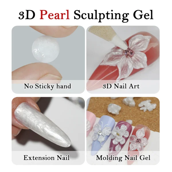 5ml White Non Stick Hand Carved Gel Nail Polish for 3D Shaping Nail Art Solid Pearl Satin Gloss Gel for Nail Design Decoration - Image 6