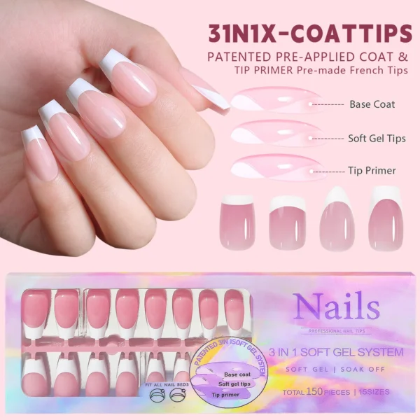 150pcs Nude White Fake Nails Need Adhesive Glue Glitter Press on Nails Women Wearable Nail Art Stickers Full Finished False Nail - Image 1
