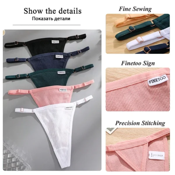5Pcs Women's Cotton Adjustable Waist Panties Sexy Thongs G-String Solid Color Seamless Intimate Female Underpants Lingerie S-XL - Image 5