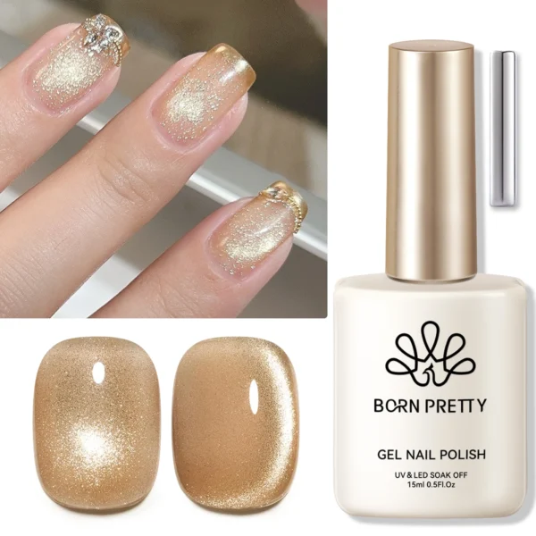 BORN PRETTY 15ml Tuberose Auroras Cat Magnetic Gel Nail Polish Gold Glitter Shine Soak Off UV Gel Nail Art Varnish NailSupplies - Image 5