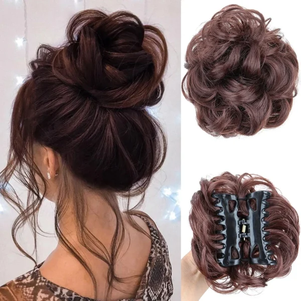 Synthetic Messy Hair Bun Hair Chignon Updo Claw Clip Hair Extension Short Curly Wavy Black Blonde Hairpiece for Women - Image 6