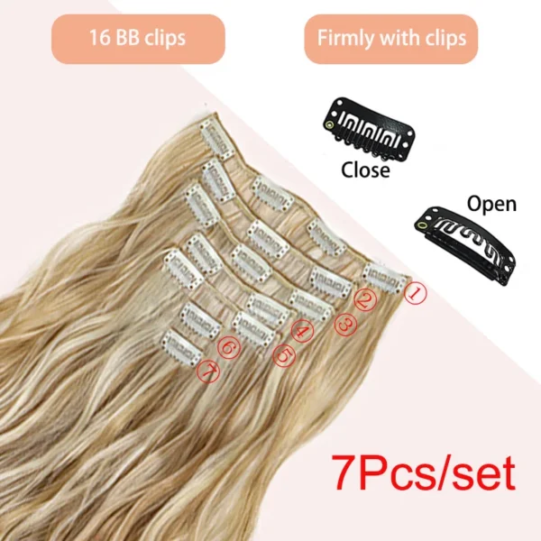Clip In Hair Extensions 7pcs/Set Curly Long Synthetic Clip On Hairpiece Black Brown Wavy Curly Style For Women Girls - Image 3