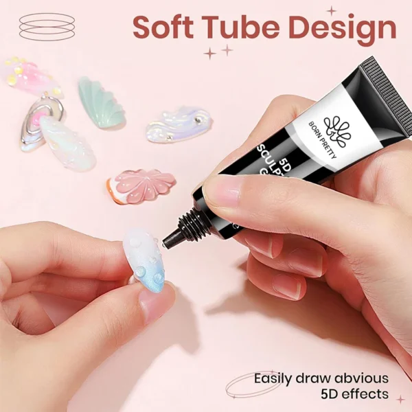 BORN PRETTY Clear 5D Sculpting Gel for Nail Art Design DIY 5D Nail Art Gel Embossing Gel for Painting Drawing Carving Nails Gel - Image 4