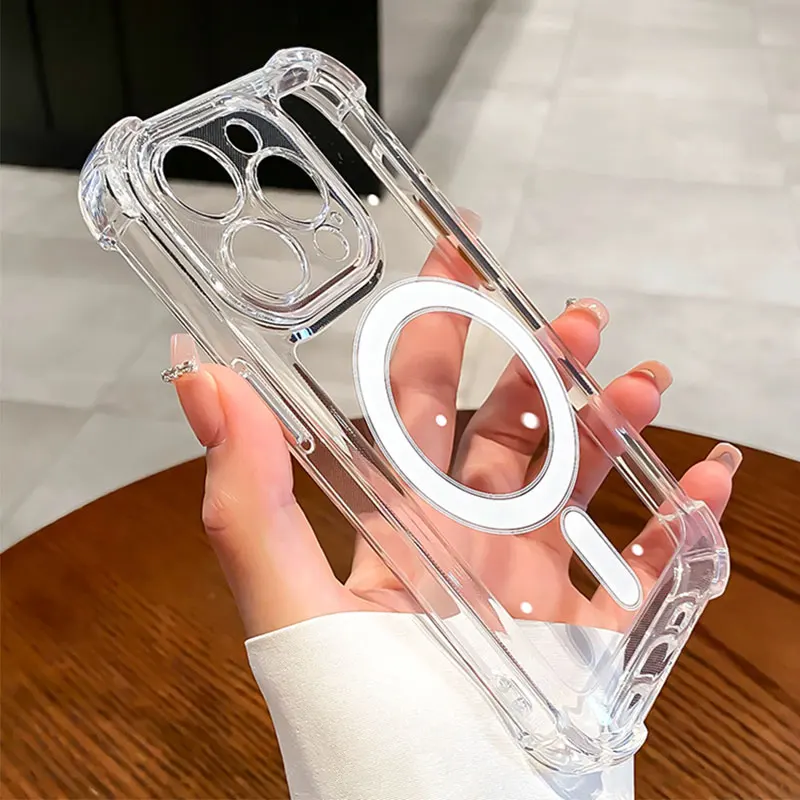 kf-Scc3c9d22e1b942bda1a74a1703d50edec Luxury Wireless Charge Magsafe Transparent Case For iPhone 15 16 14 13 17 12 Pro Max Plus Magnetic Shockproof Soft Bumper Cover - Image 1