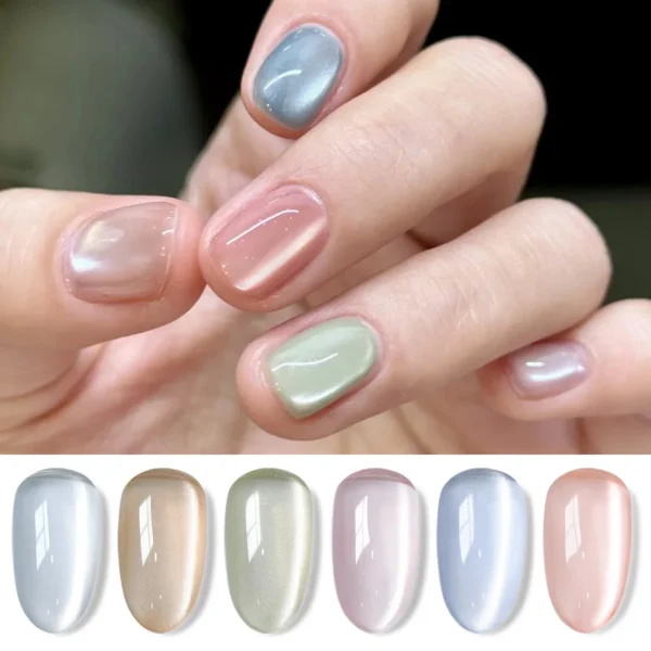 BORN PRETTY 6 Bottle 7ml Jasmine Blossoms Cat Magnetic Gel Summer Blue Pink Nude Crystal Jelly Soak Off UV Gel Nail Art Varnish - Image 2