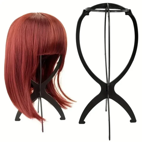 1pcs Black/Pink Color Collapsible Wig Stand Plastic Wig Holder Portable Folding For Styling Display Women Wig - Image 1