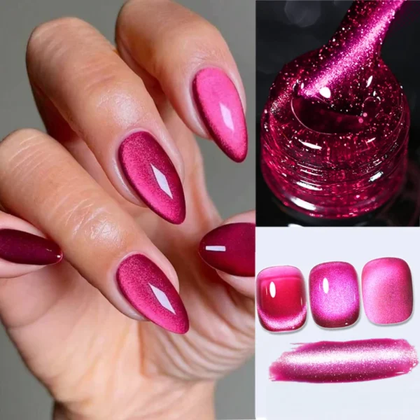 BORN PRETTY 10ml Pitaya Red Glitter Cat Magnetic Gel Nail Polish Glass Beaded Sparkling Ultra Shine Semi Permanent UV Varnish - Image 7