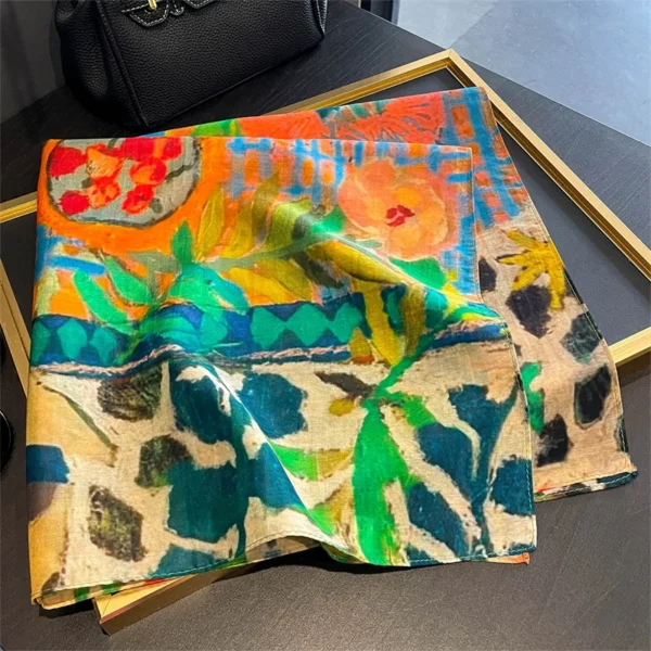 Designer Floral Square 65cm Neckerchief Women Real Silk Scarf Luxury Cotton Shawl 2025 Print Female Hijab Bandana Headband - Image 7