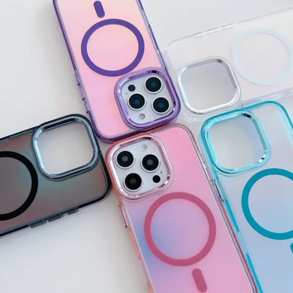 Luxury Metal Lens MagSafe Magnetic Phone Case For iPhone 16E 16 Pro Max 15 14 13 12 11 Wireless Charging Discolour Color Cover - Image 2