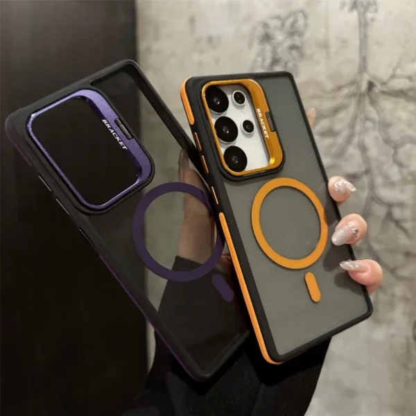 For Magsafe Magnetic Metal Lens Protection Stand Case For Galaxy Samsung S25 S24 S23 S22 Ultra Plus FE Shockproof Cover Bumper - Image 4