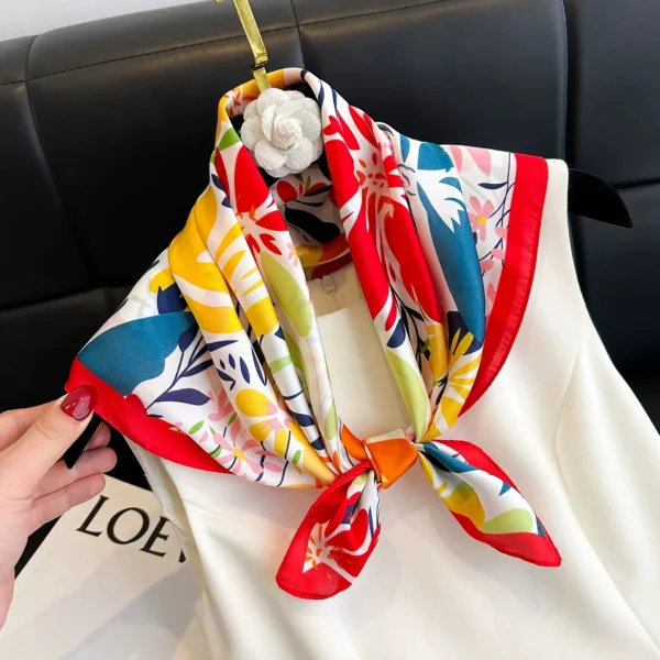 Luxury Brand 2025 Floral Print Square Silk Scarf for Women Hijab Hair Bands 70cm Neckerchief Female Satin Shawl Ribbon Headband - Image 6