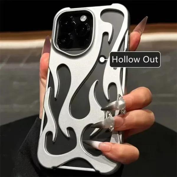 Luxury Matte Hollow Out Flame Phone Case For iPhone 16 17 15 14 13 11 12 Pro Max Plus Air Soft Dissipate Heat Bumper Back Cover - Image 2