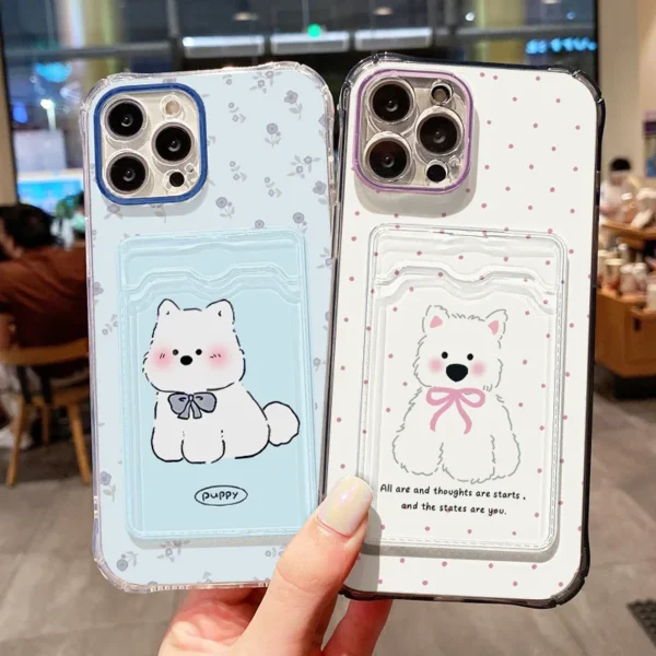 Transparent Card Slot Bag Holder Phone Case For iPhone 13 15 16 11 17 12 14 Pro Max XR XS X 7 8 Plus SE Cartoon Cute Dog Cover - Image 3