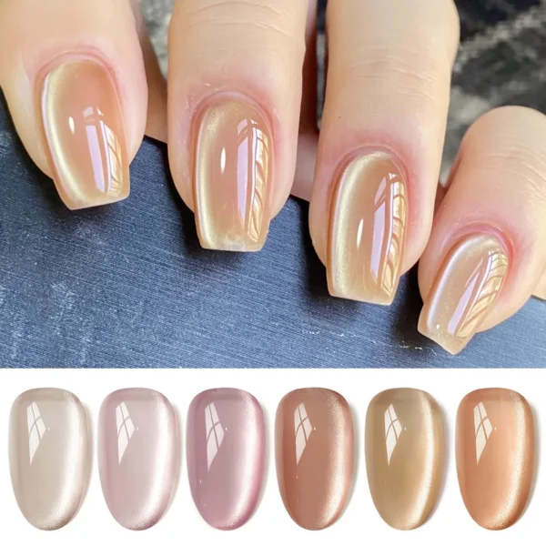 BORN PRETTY 6pcs/set Cat Magnetic Gel Nail Polish Set Kits Moonlight Shining Glitter Nude Pink Semi Permanent Soak Off UV Gel - Image 2