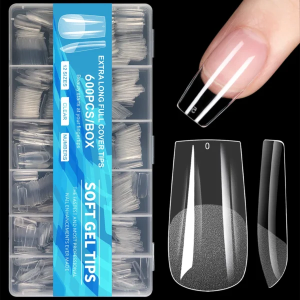 600Pcs Full Cover Half Frosted False Nail Tips Square French Fake Soak Off Gel Nail Extension Tips Press On Nails Nail Supplies - Image 5