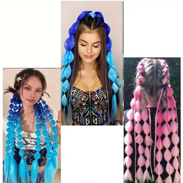 Synthetic Ponytail Extension Corlorful Bubble Braid Long Lantern Braided Ponytail Hair Tie Straight Hairpieces for Women - Image 6