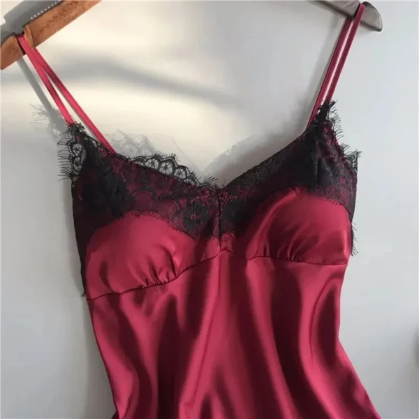 Women Pajama Set Fashion V Neck Stretch Satin Babydoll Lace Sexy Lingerie Bowknot Nightgown Sleep Shorts Set Sleepwear - Image 2