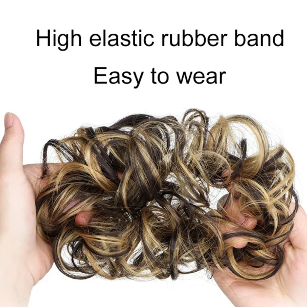 Synthetic Messy Bun Chignon Donut Blonde Brown Color Hair Bun Pad Elastic Hair Rope Rubber Band Hair Extensions for Women - Image 4