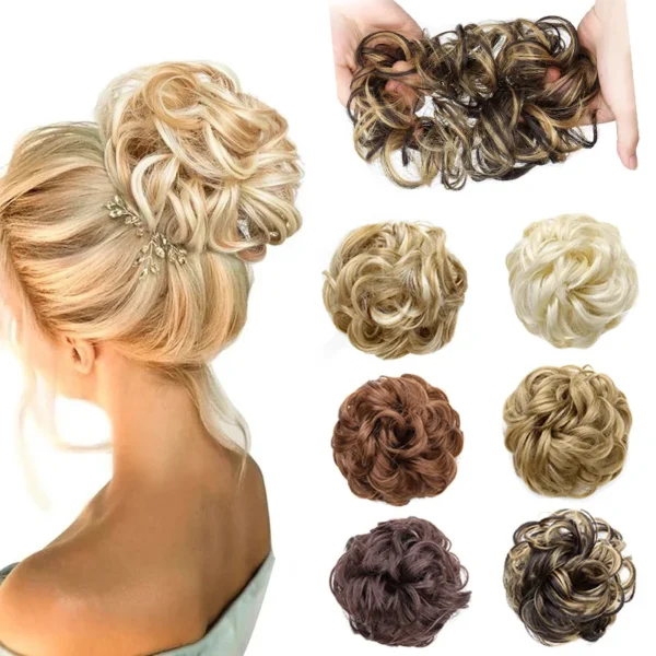 Synthetic Messy Bun Chignon Donut Blonde Brown Color Hair Bun Pad Elastic Hair Rope Rubber Band Hair Extensions for Women - Image 1