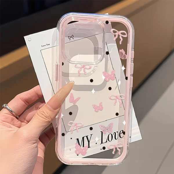 Cute Pink Bow Phone Case For iPhone 17 Pro Max Case iPhone 13 15 14 11 12 16 Pro Max Transparent 2 IN 1 Shockproof Soft Cover - Image 5