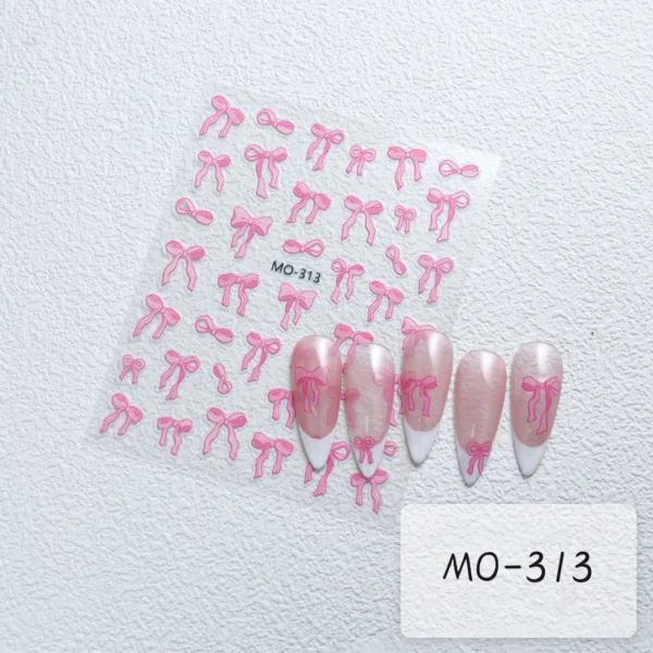 Bowknot Nail Stickers 3D Relief White Ribbon Cute Sweet Pink Self-Adhesive Nail Art Decoration Decals For Nail Tips Manicures - Image 4
